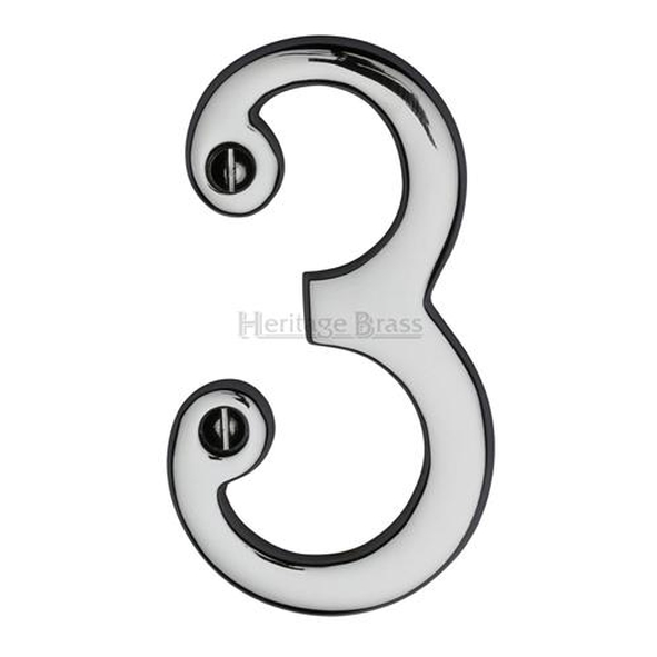 C1561 3-PC • 76mm • Polished Chrome • Heritage Brass Face Fixing Numeral 3
